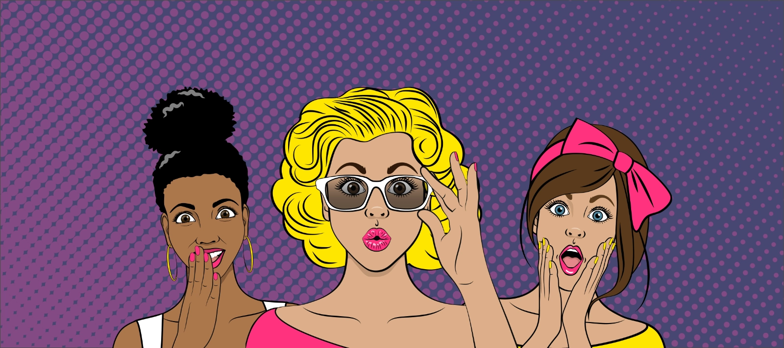 illustration of beautiful women with different facial expressions