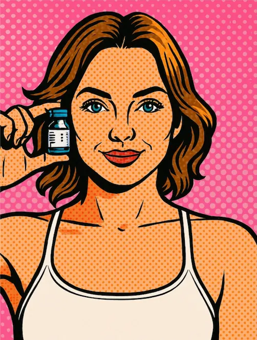 illustrative woman holding a vial of Botox