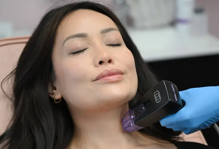 Morpheus8 treatment on client's neck