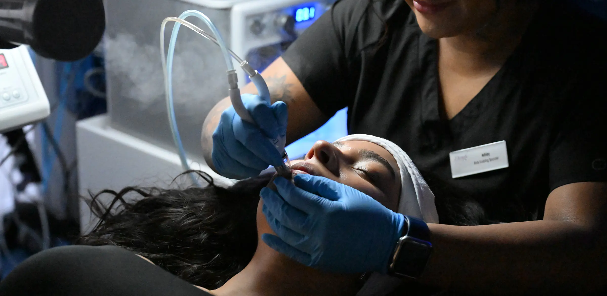 Diamondglow treatment on client's face