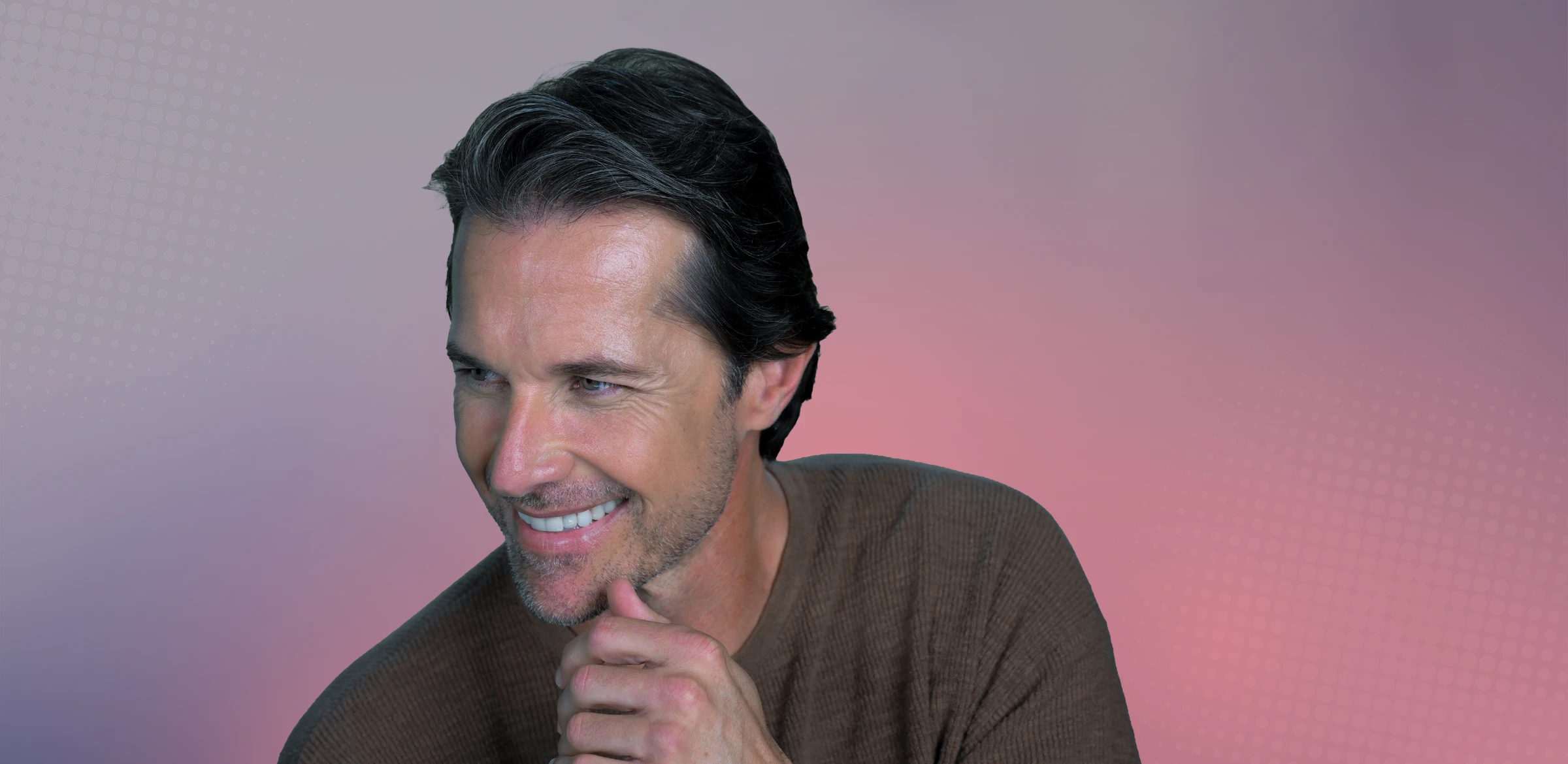 male client touching face