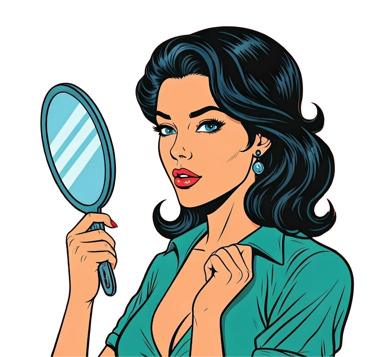 pop art style woman holding mirror