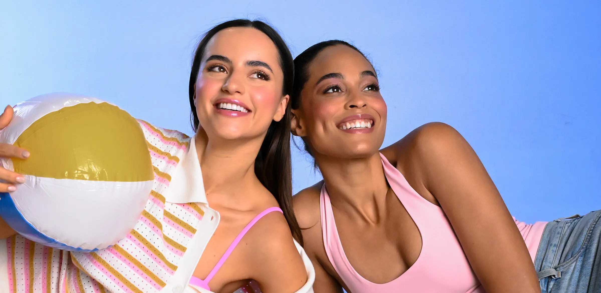 clients posing in summer photoshoot showcasing healthy skin