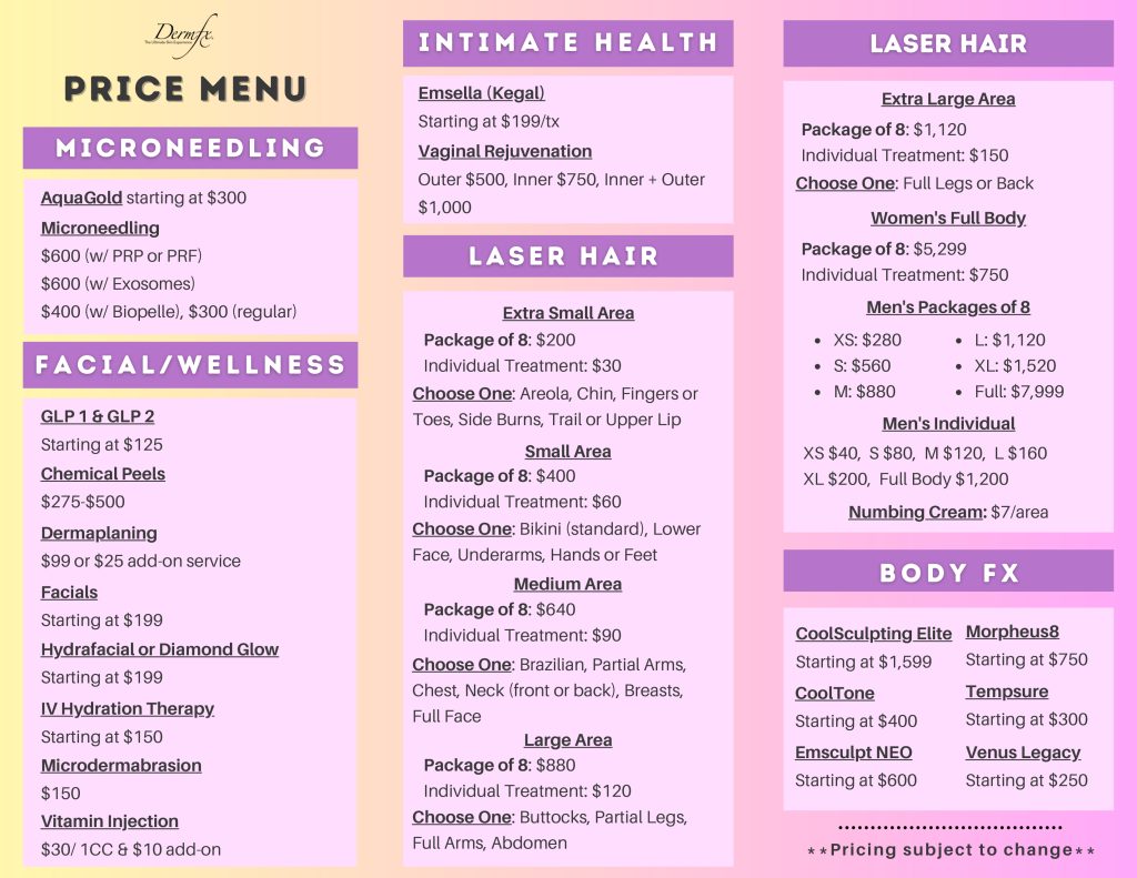 Pricing Dermfx