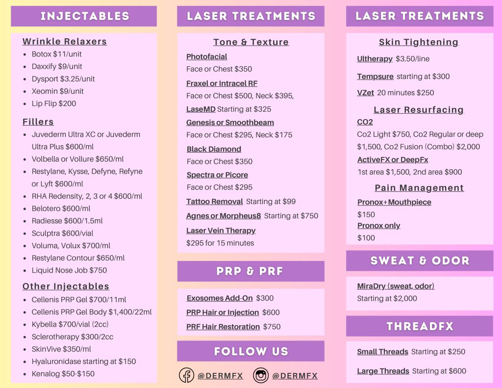 Pricing Dermfx